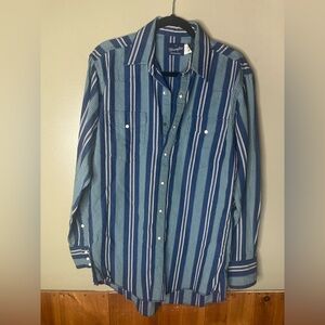 Vintage Wrangler Western Snap Shirt Made in USA Blue Stripe Cotton Men’s M